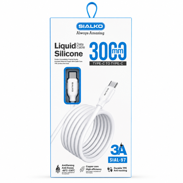 SIALKO SIAL-97 Type-C to Type-C Liquid Silicone Data Cable 300cm - White
