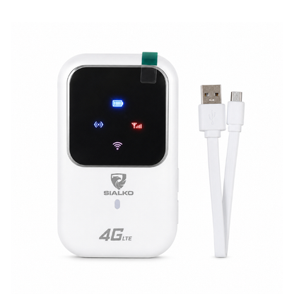 SIALKO 4G LTE Mobile WiFi Router Portable Hotspot with 2400mAh Rechargeable Battery, LCD Display, 2.4GHz/5GHz WiFi, Supports Up to 10 Devices, White