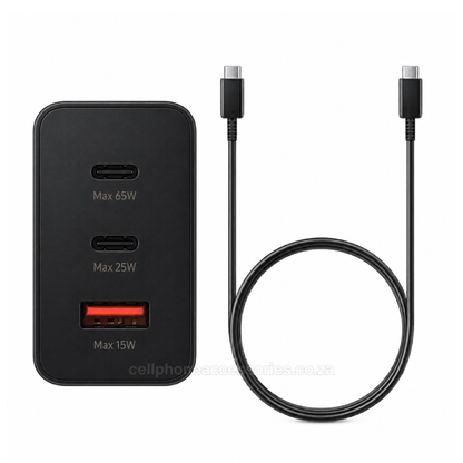 65W Super Fast PD Power Adapter Trio Charger with Dual USB-C & USB-A Ports