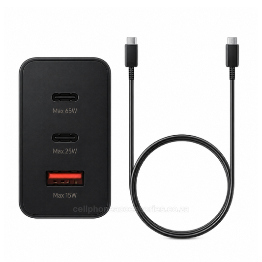 65W Super Fast PD Power Adapter Trio Charger with Dual USB-C & USB-A Ports